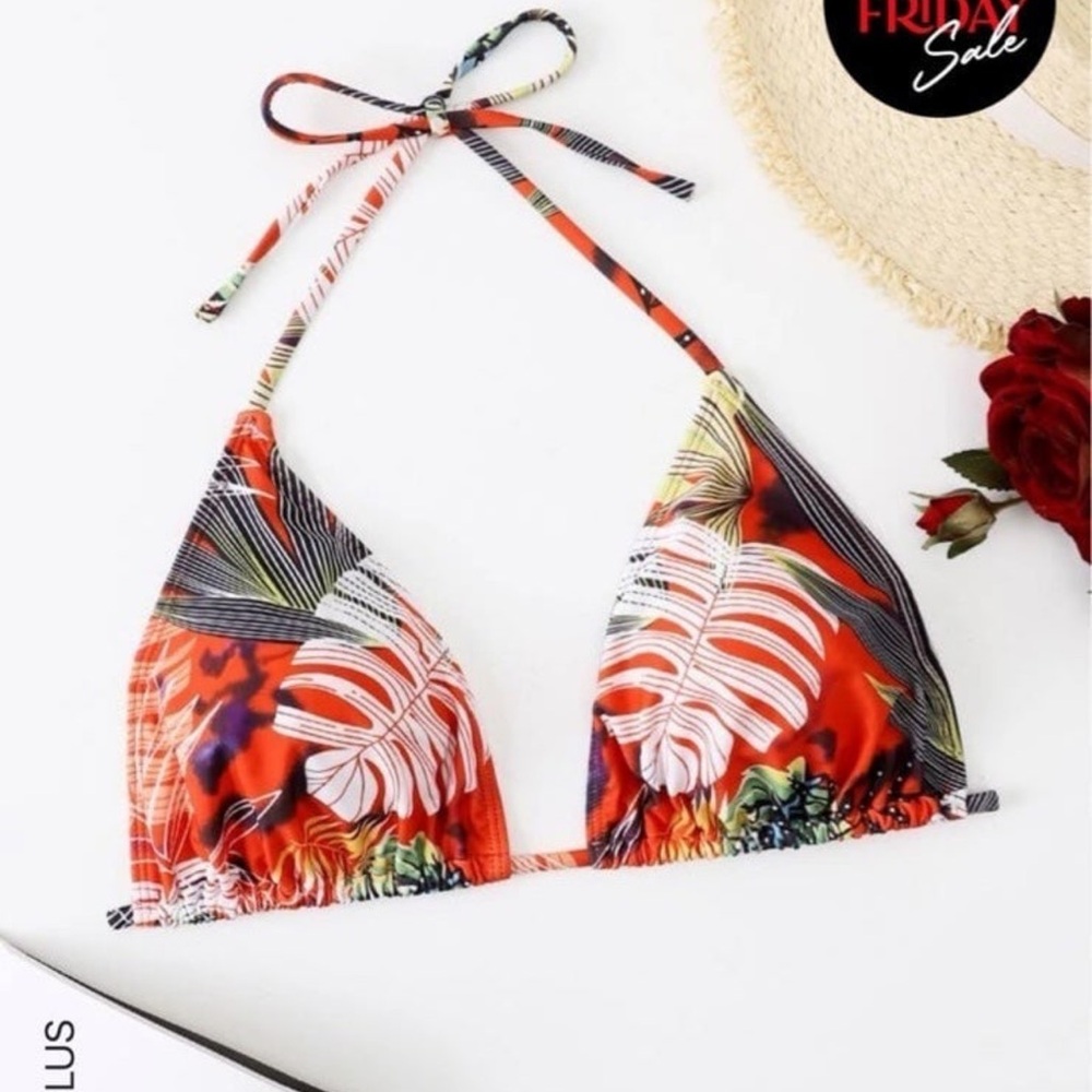 Halter plant print bikini top 3XL plus